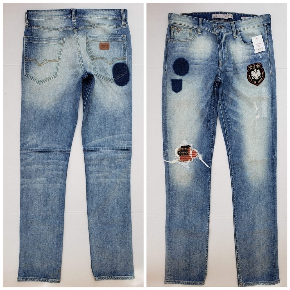 NEW GUESS TAPERED-LEG SLIM FIT PATCHED JEAN SZ 32